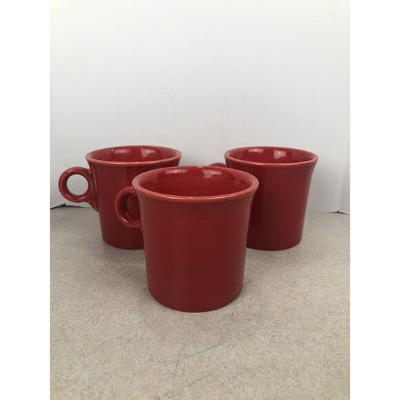 Fiesta Fiestaware Coffee/Tea Mugs, Scarlet, Red O-Ring Handles, Set of 3 - Picture 1 of 6